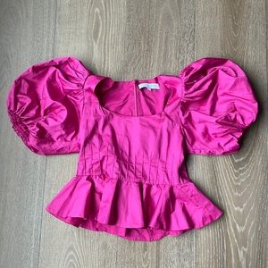 Like New💗HUNTER BELL hot pink poplin top with puff sleeves